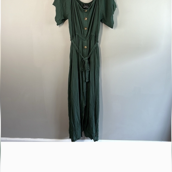 City Chic Jungle Green Off-Shoulder Tropical Tie Maxi Dress Plus Size 18 M NEW - Picture 2 of 13
